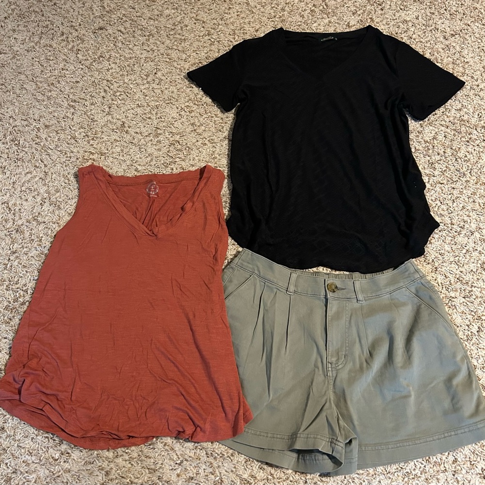 Black and Rust Tops with Olive Shorts Set